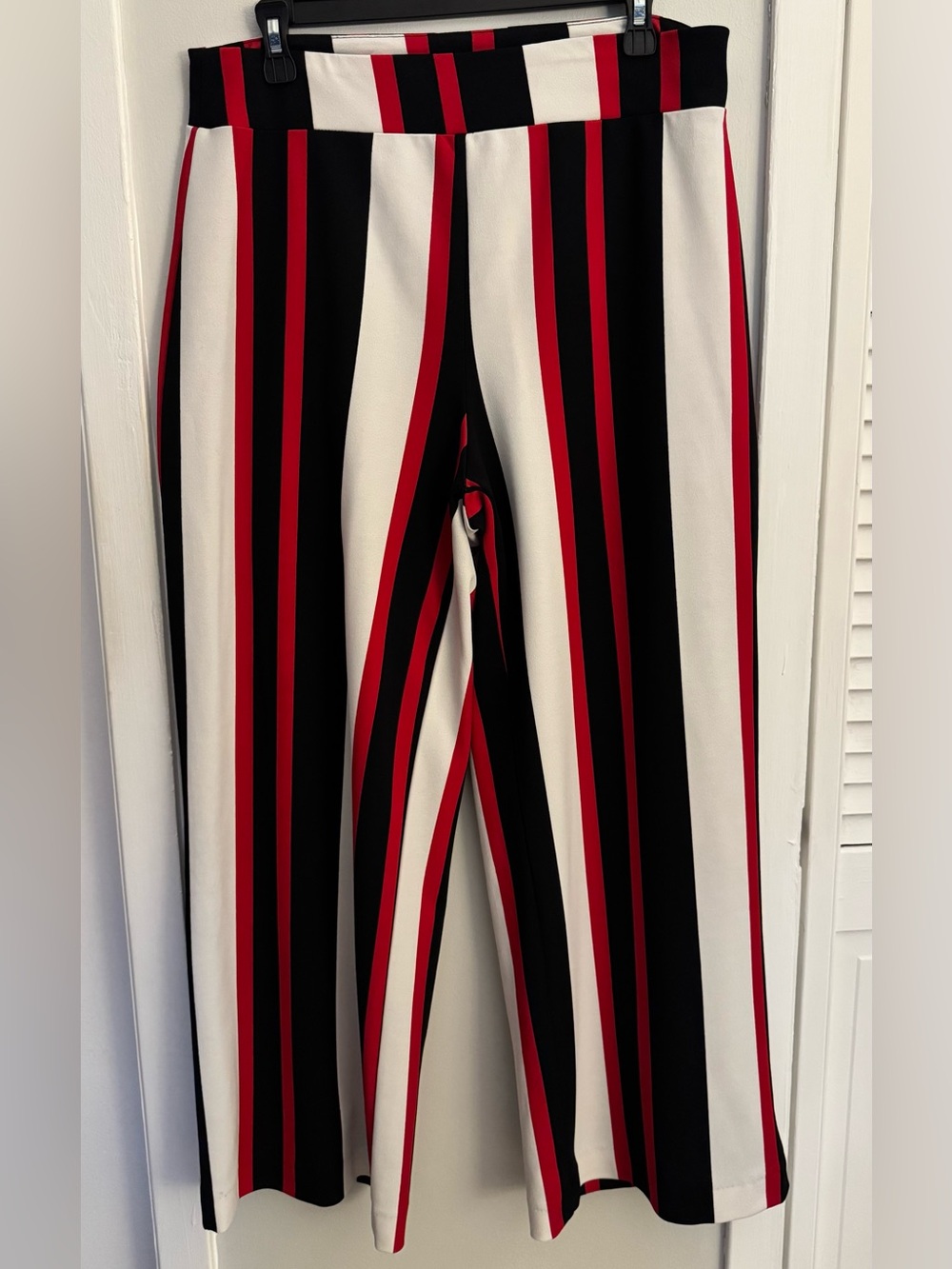 Harve Benard Striped Wide Leg Pants Black White Red Stretch Size L Petite